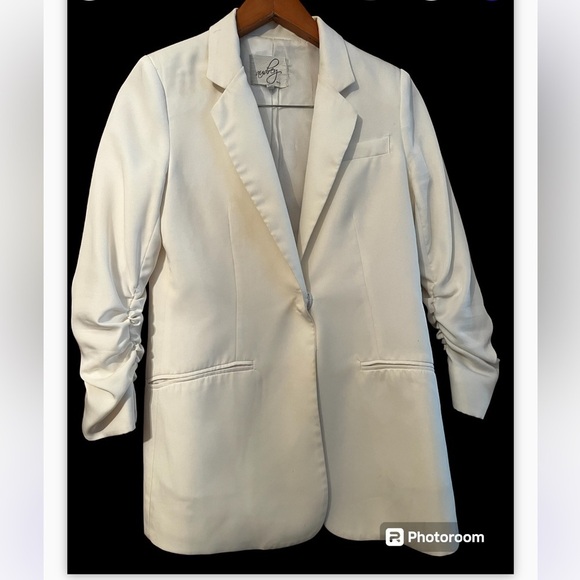 Audrey 3+1 Cream Blazer 3/4 ruched sleeve 1 button Sz S Women - Picture 6 of 12